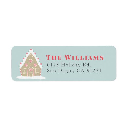 Gingerbread House Christmas Holiday Blue Address Label