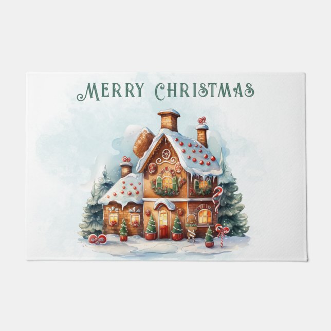 Gingerbread House Christmas Holiday Doormat (Front)