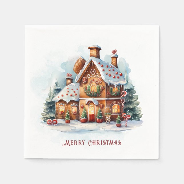 Gingerbread House Christmas Holiday Napkin (Front)