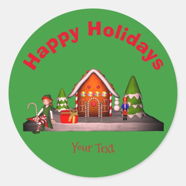 Gingerbread House Christmas Holiday Personalized  Classic Round Sticker (Front)