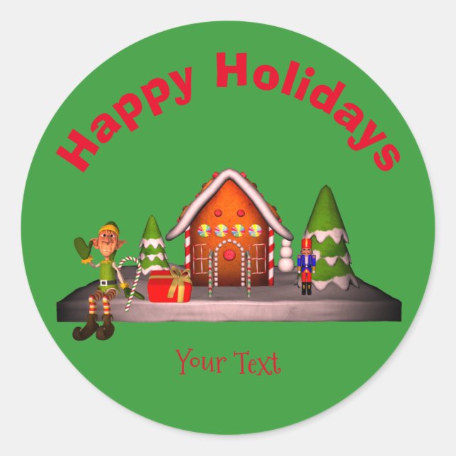 Gingerbread House Christmas Holiday Personalized Classic Round Sticker (Front)