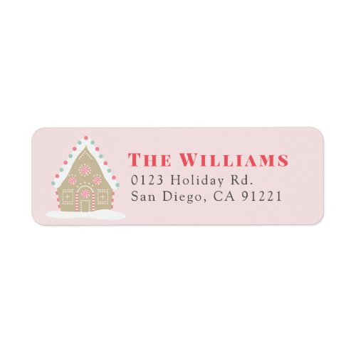 Gingerbread House Christmas Holiday Pink Address Label