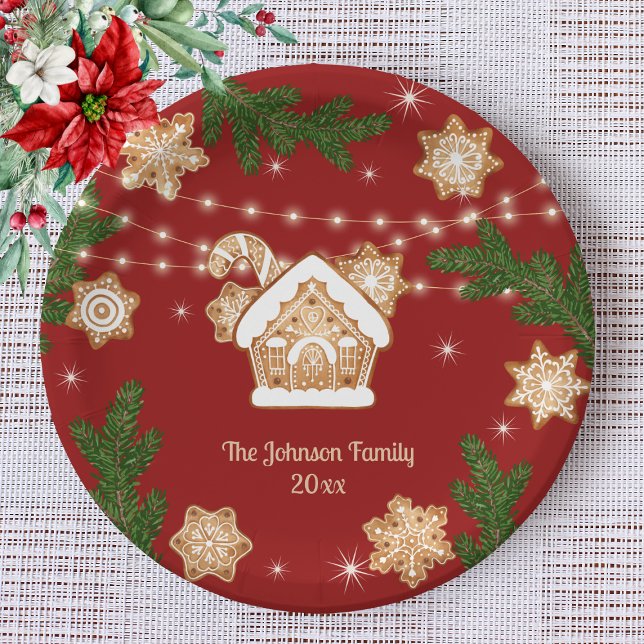 Gingerbread House Christmas Holiday Red Green  Paper Plates (Creator Uploaded)