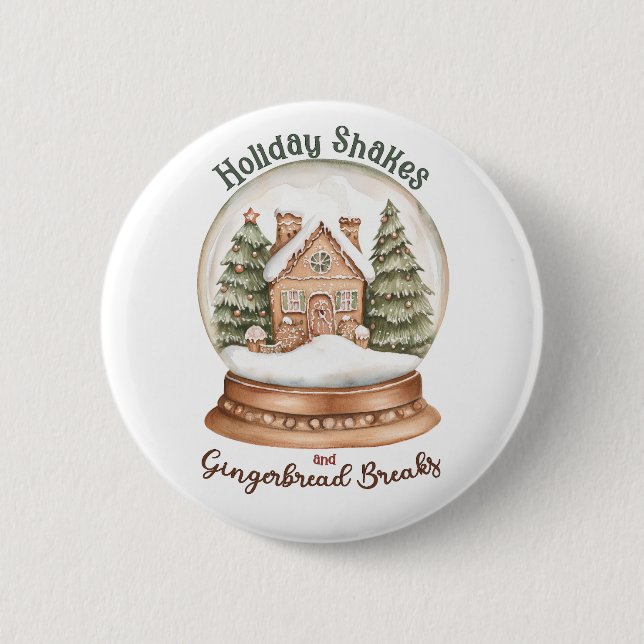 Gingerbread House Christmas Holiday Snow Globe Button (Front)