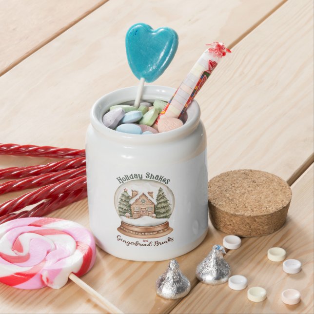 Gingerbread House Christmas Holiday Snow Globe Candy Jar (In Situ)