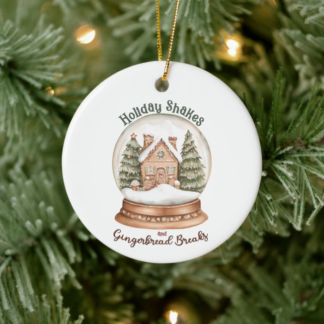 Gingerbread House Christmas Holiday Snow Globe Ceramic Ornament (Tree)