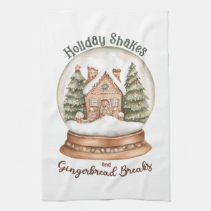 Gingerbread House Christmas Holiday Snow Globe Kitchen Towel