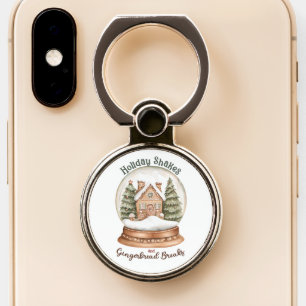Gingerbread House Christmas Holiday Snow Globe Phone Ring Stand