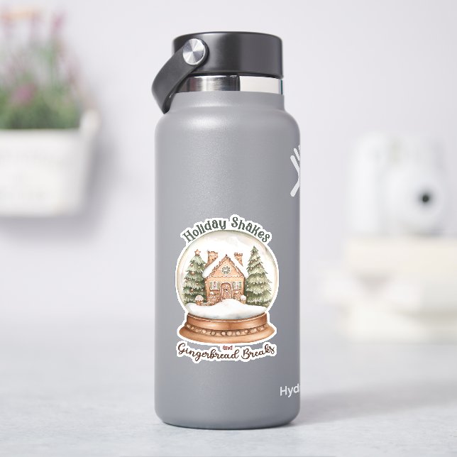 Gingerbread House Christmas Holiday Snow Globe Sticker (HydroFlask)