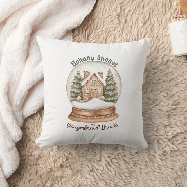 Gingerbread House Christmas Holiday Snow Globe Throw Pillow (Blanket)