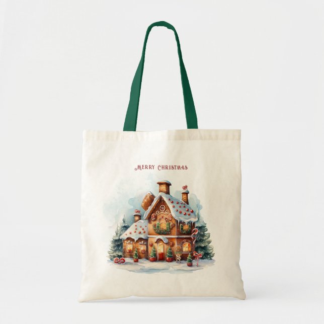Gingerbread House Christmas Holiday Tote Bag (Front)