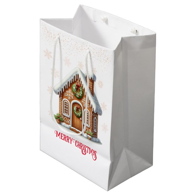 Gingerbread House Christmas Medium Gift Bag (Front Angled)