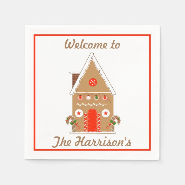 Gingerbread House Christmas Napkins (Front)