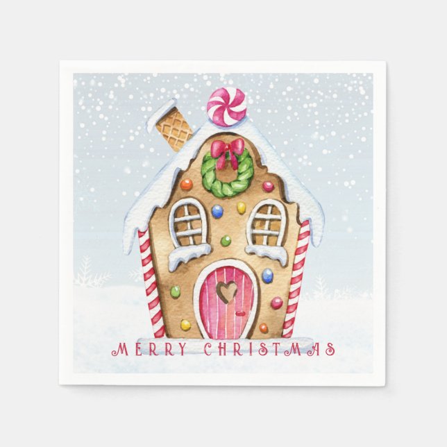 Gingerbread House Christmas Napkins (Front)