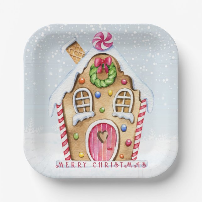 Gingerbread House Christmas Paper Plates (Front)