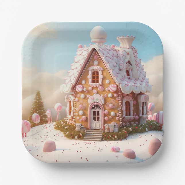 Gingerbread House Christmas Paper Plates (Front)