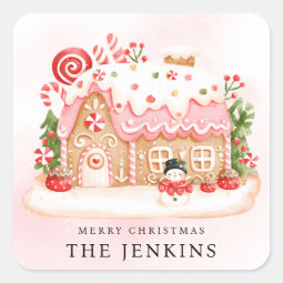 Gingerbread House Christmas Party Favor Square Sticker | Zazzle