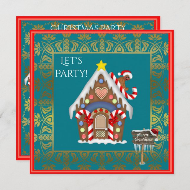 gingerbread house christmas party invitation (Front/Back)