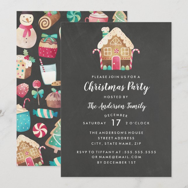 Gingerbread House Christmas Party Invitation (Front/Back)