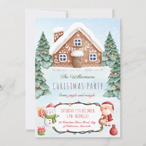 Gingerbread house Christmas party invitation