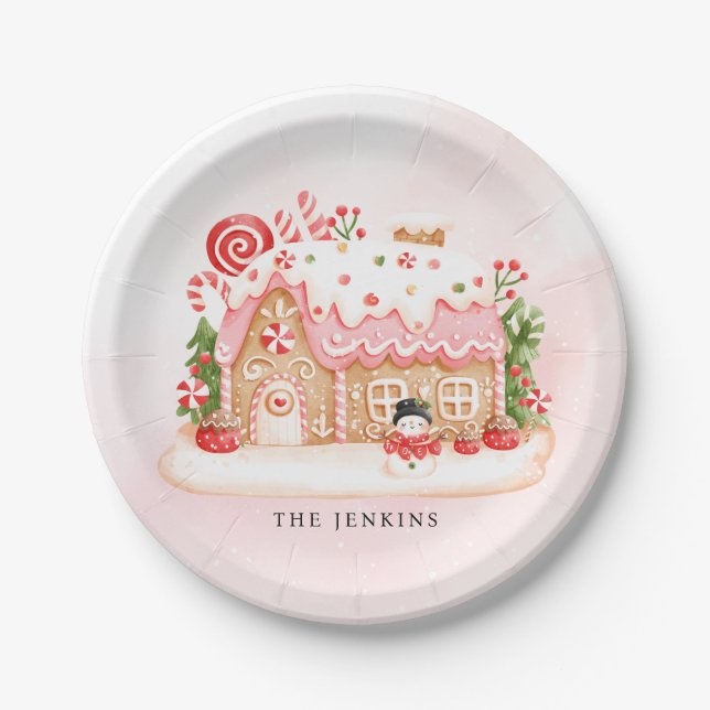 Gingerbread House Christmas Party Paper Plates (Front)
