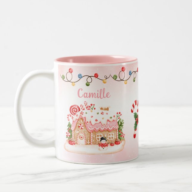 Gingerbread House Christmas Personalized Two-Tone Coffee Mug (Left)