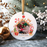 Gingerbread House Christmas Photo Ceramic Ornament<br><div class="desc">This Christmas ornament features a playful gingerbread house design. With a blend of joyful colors and festive Christmas charm. Matching items in our Gingerbread House Christmas Collection</div>