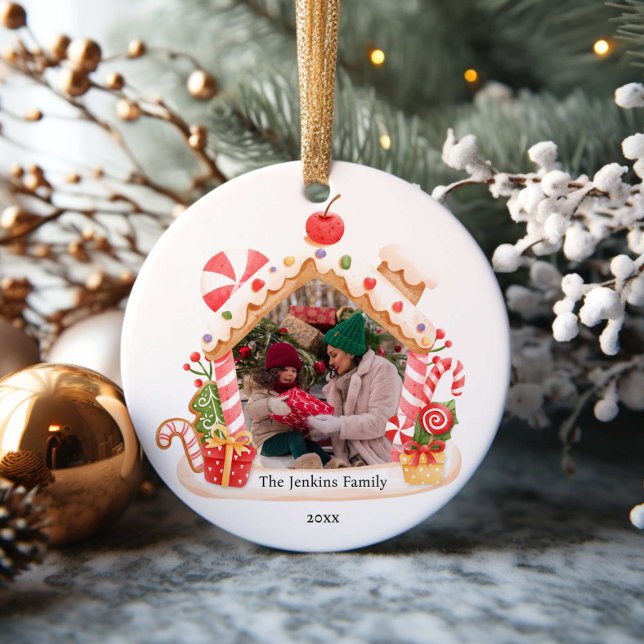 Gingerbread House Christmas Photo Ceramic Ornament (Creator Uploaded)