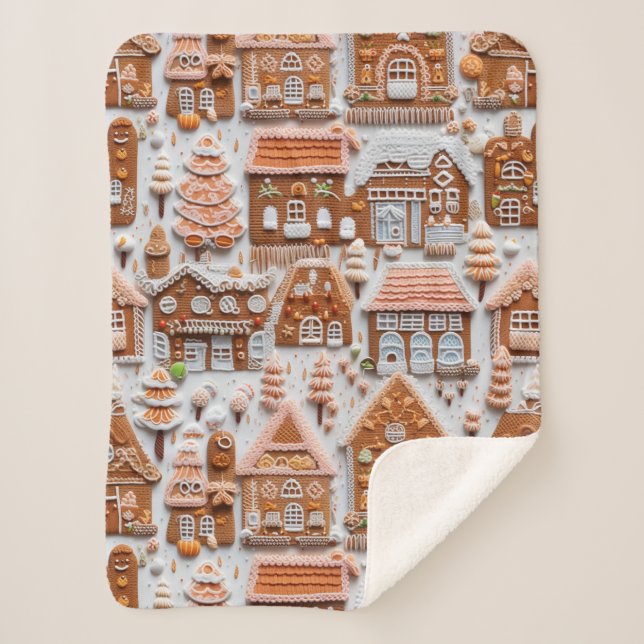 Gingerbread House Christmas Sherpa Blanket (Front)