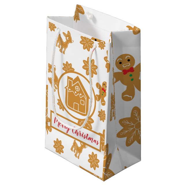 Gingerbread House Christmas Small Gift Bag (Front Angled)