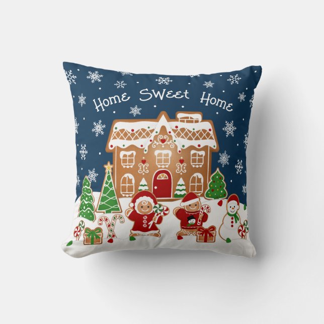 Gingerbread House Christmas Throw Pillow (Front)