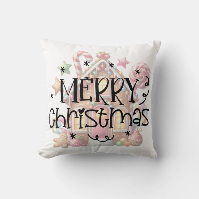 Gingerbread house Christmas Throw Pillow (Front)