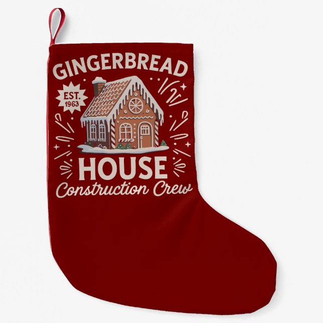 Gingerbread House Construction Crew Funny Xmas  Small Christmas Stocking (Front)