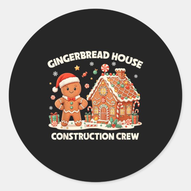 Gingerbread House Construction Crew Kids Men Women Classic Round Sticker (Front)
