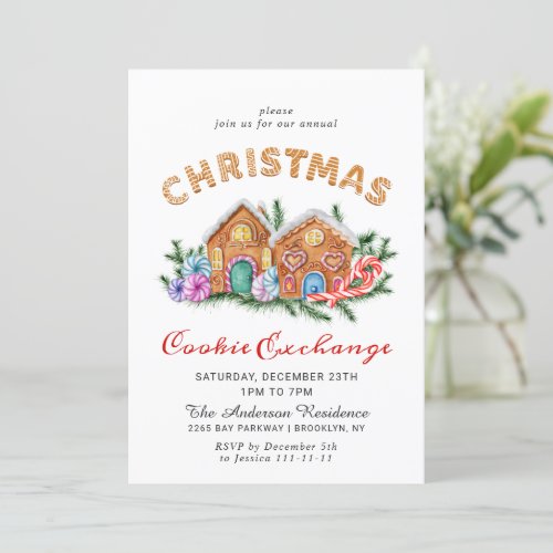 Gingerbread House Cookie Exchange Christmas Invitation