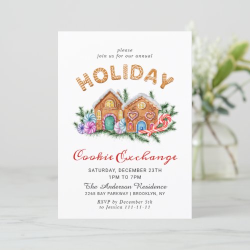 Gingerbread House Cookie Exchange Christmas Invitation