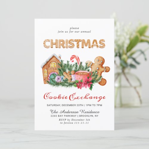 Gingerbread House Cookie Exchange Christmas Party Invitation