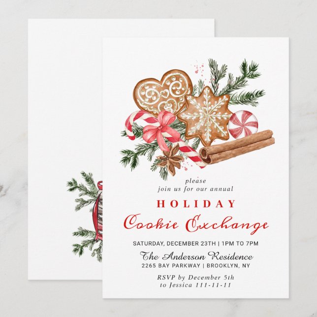 Gingerbread House Cookie Exchange Christmas Party Invitation (Front/Back)