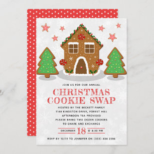 Gingerbread House Cookie Exchange Christmas Party Invitation