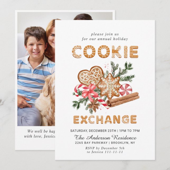 Gingerbread House Cookie Exchange Christmas Party Invitation (Front/Back)