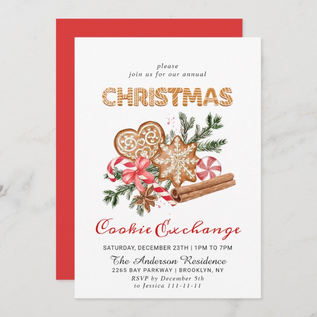 Gingerbread House Cookie Exchange Christmas Party Invitation (Front/Back)