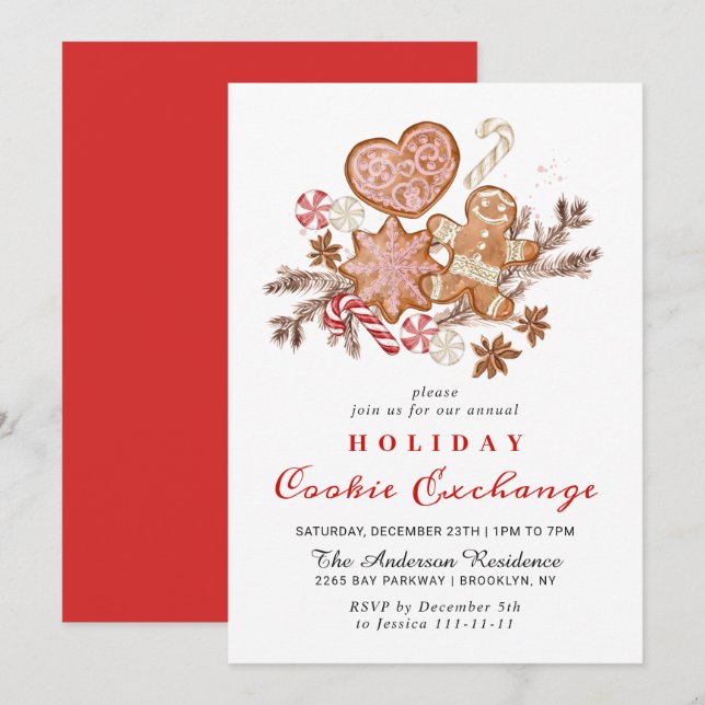 Gingerbread House Cookie Exchange Christmas Party Invitation (Front/Back)