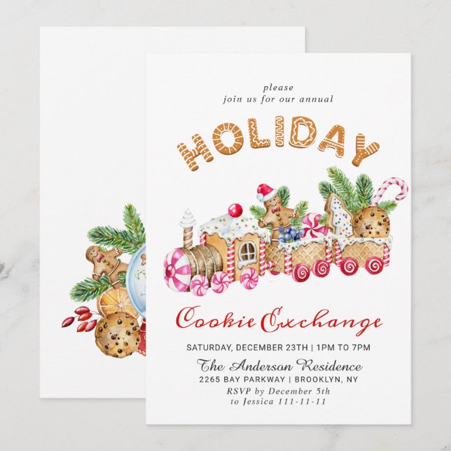 Gingerbread House Cookie Exchange Christmas Party Invitation (Front/Back)