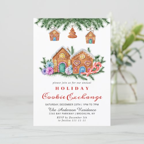 Gingerbread House Cookie Exchange Christmas Party Invitation