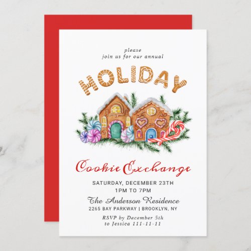 Gingerbread House Cookie Exchange Christmas Party Invitation