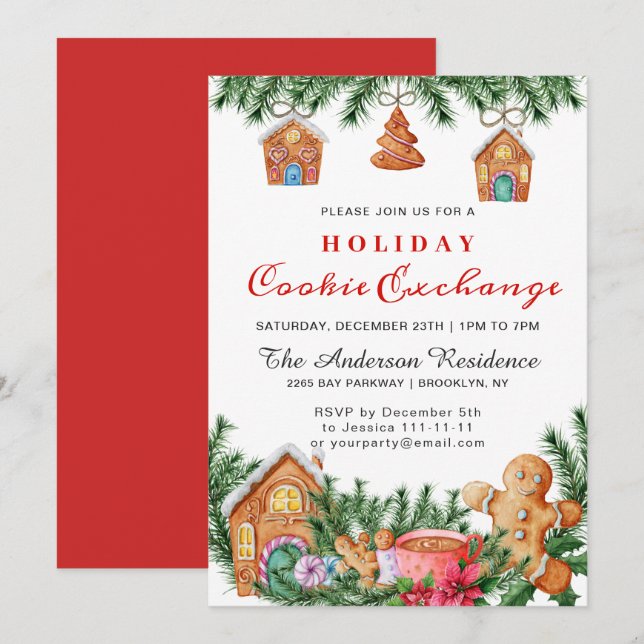 Gingerbread House Cookie Exchange Christmas Party Invitation (Front/Back)