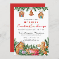 Gingerbread House Cookie Exchange Christmas Party Invitation