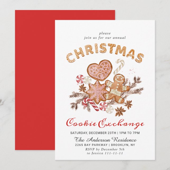 Gingerbread House Cookie Exchange Christmas Party Invitation (Front/Back)