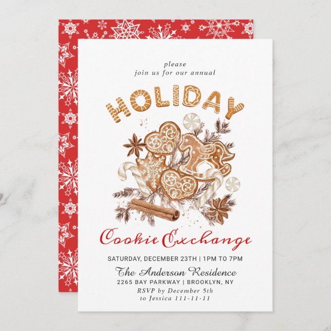 Gingerbread House Cookie Exchange Christmas Party Invitation (Front/Back)