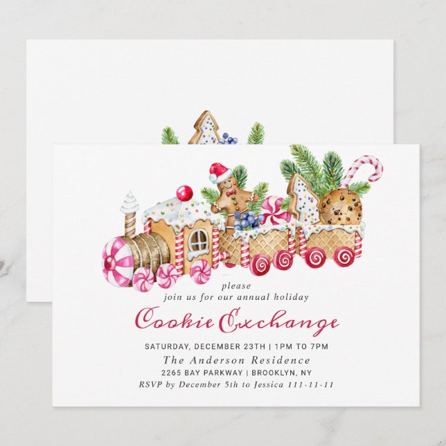 Gingerbread House Cookie Exchange Christmas Party Invitation (Front/Back)